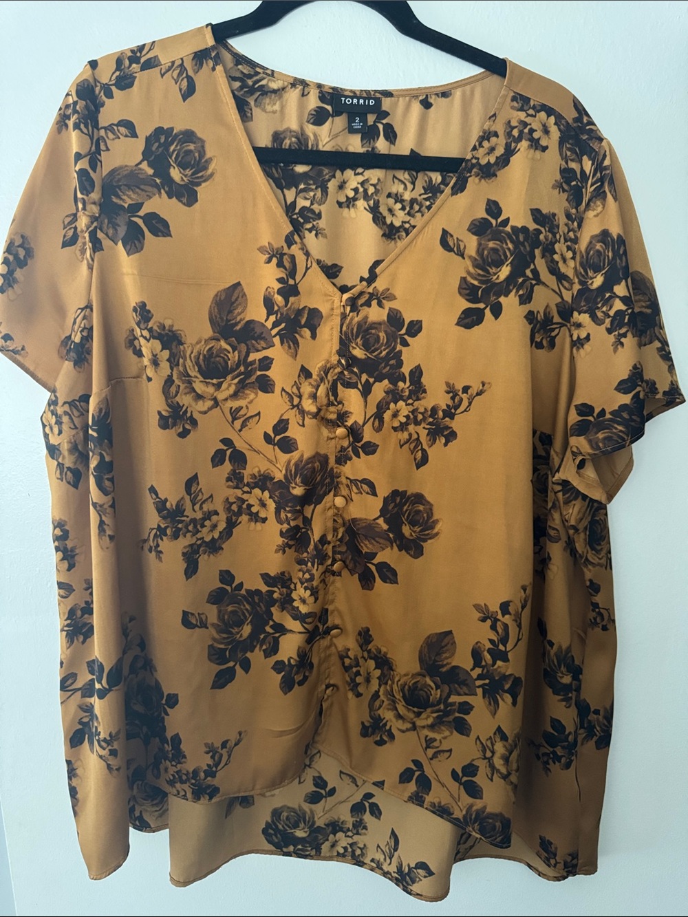 torrid Mustard & Black Floral V-Neck Button Blouse